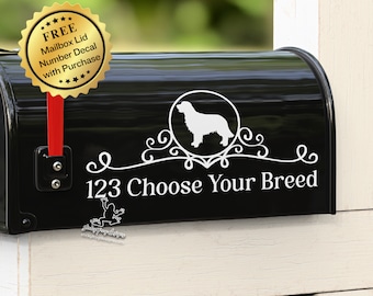 Calcomanía personalizada para buzón de perro: elige tu tamaño, color y raza. Adhesivo para dirección de casa. Adhesivo con nombre de calle personalizado. Decoración para buzón de perro.
