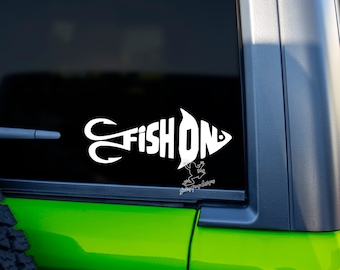 Fish On Fishing Decal for Car, Tumblers, Laptops and More - Hook Sticker - Fisherman Gift - Fish On Bumper Sticker - Outdoorsman Truck Decal