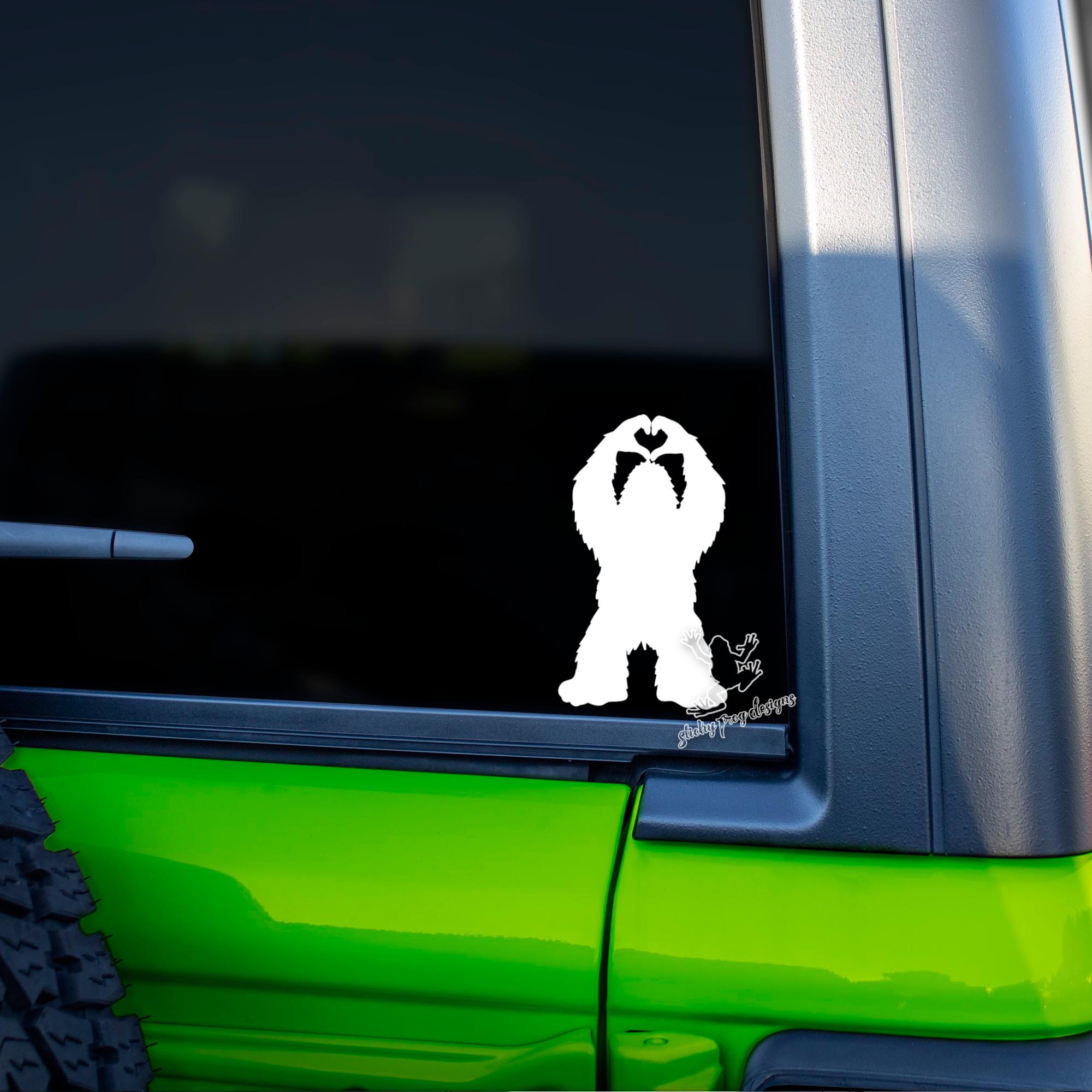 Bigfoot Heart Hands Vinyl Decal – Funny Sasquatch Sticker for Car, Laptop, Tumbler | Yeti Love Gift | 20+ Colors | Cryptid Decor