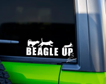 Beagle Up Rabbit Hunting Decal for Cars & Trucks, Tumblers and More! - Rabbit Hunting Vinyl Sticker - Hunting Gift - Beagles Chasing Rabbit