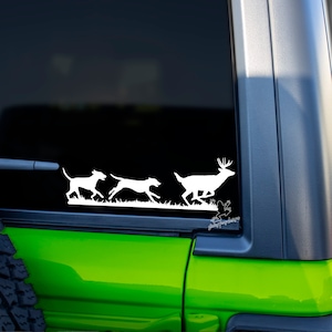 Dogs Chasing Deer Decal for Cars & Trucks, Tumblers and More! - Deer Hunting Vinyl Sticker - Hunting Gift - Deer Drive Hunter Window Decal