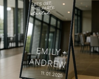 Wedding Reception Mirror Decal -  Modern Wedding Vinyl Mirror Decal - Name & Date Sticker for Wedding Signs, Mirrors, and More