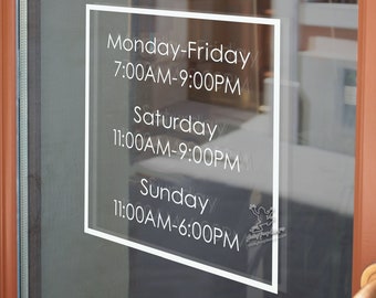 Store Hours Decal - Personalized Business Signage - Custom Open Close Hours Sticker - Vinyl Window Sign - Shop Hours Display
