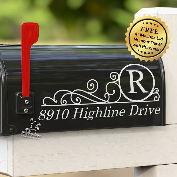 Mailbox Decal Personalized with Last Name Monogram & Address - Ornamental Street Name Decor - House Number Vinyl Decal - Modern Curb Appeal