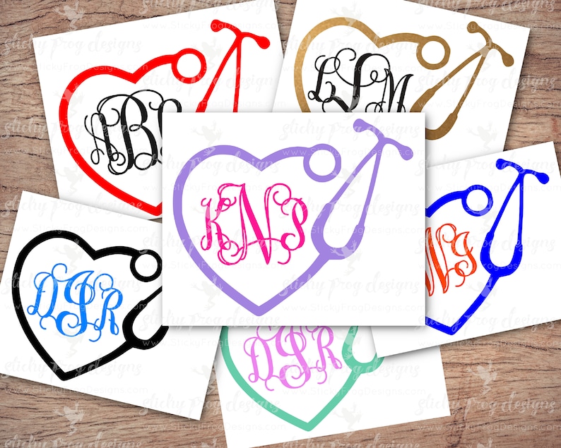 Nurse Monogram Decal, Nurse Decal, Patterned Nurse Decal, Stethoscope Monogram Decal, Stethoscope Decal, Nurse Monogram Sticker, Nurse Gift image 2