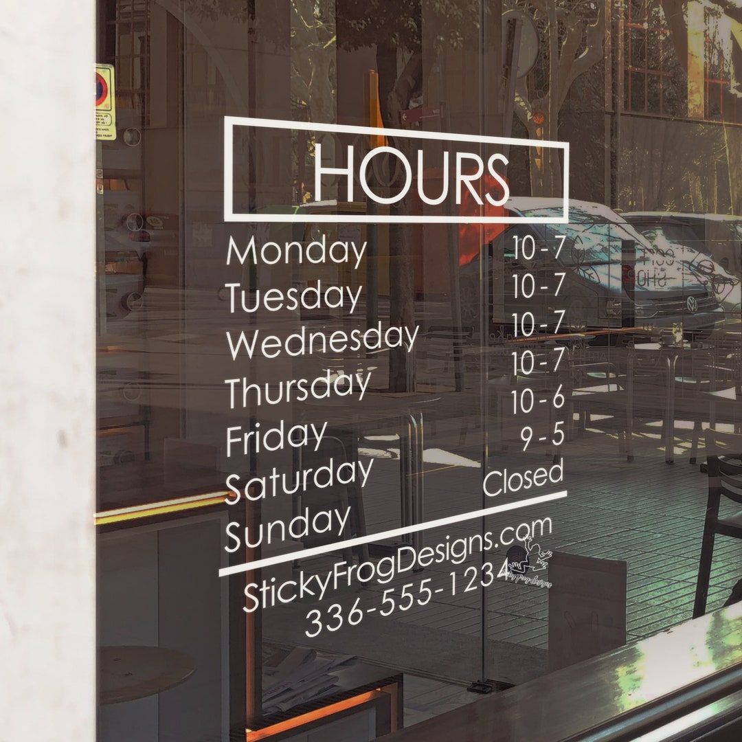 Modern Hours Decal - Personalized Business Signage - Custom Open Close ...