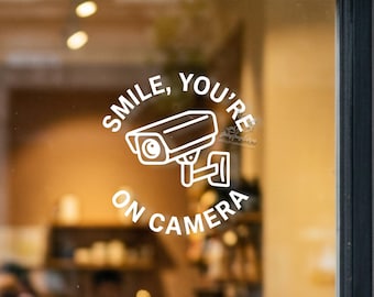 Smile You’re on Camera Decal – Security Camera Window Sticker – CCTV Warning Vinyl Decal – Business Door Window Sig