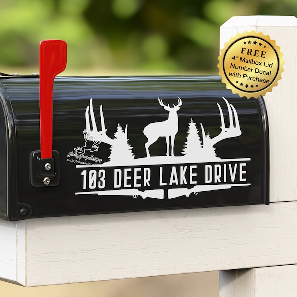 Personalized Deer Mailbox Decal - Custom Hunting Lodge Address Sticker - Mailbox Decor - Unique Housewarming Gift - Scenic Mailbox Vinyl