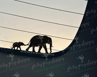 Elephant Decal – Elephant Vinyl Sticker – Mother & Baby Elephant Silhouette Car, Window, Laptop Decal