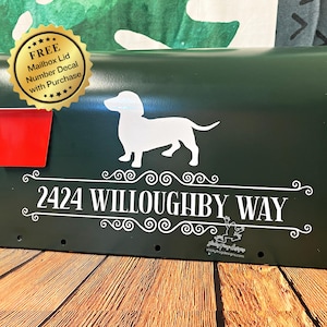Dachshund Mailbox Address Decal - Dog Mailbox Decal - House Number Sticker - Custom Street Name Decal - Dog Mailbox Decor