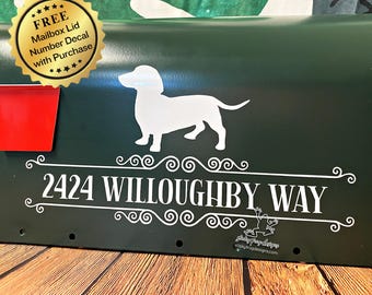 Dachshund Mailbox Address Decal - Dog Mailbox Decal - House Number Sticker - Custom Street Name Decal - Dog Mailbox Decor