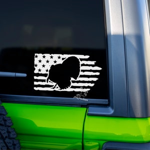Turkey Hunting Decal for Truck, Car, Tumblers & More - Strutting Gobbler Vinyl Sticker - Distressed American Flag Hunting Decal