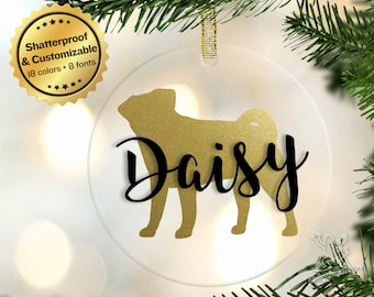 Personalized Pug Ornament - Custom Pug Christmas Tree Decor - Gift for Dog Lovers - Holiday Keepsake - Shatterproof Tree Bauble