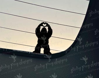 Tiny Sasquatch Decal - Bigfoot Sticker - Hidden Easter Egg Decal - Cute Sasquatch Heart Hands Vinyl Window Sticker - Sasquatch Gift