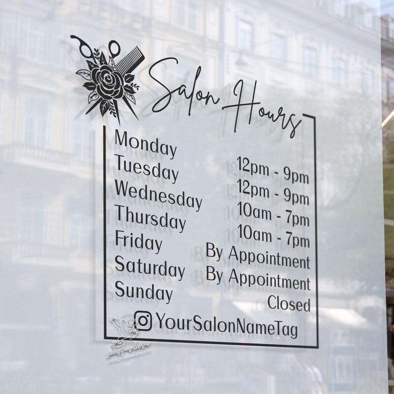 Salon Operating Hours Example Window Decal Hair Studio - Etsy