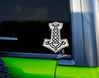 Mjolnir Decal for Cars & Trucks, Tumblers and More - Celtic Hammer Vinyl Sticker - Thor's Hammer Window Decal - Norse God Viking Decal