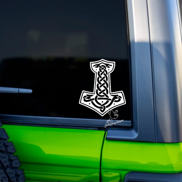 Mjolnir Decal for Cars & Trucks, Tumblers and More - Celtic Hammer Vinyl Sticker - Thor's Hammer Window Decal - Norse God Viking Decal