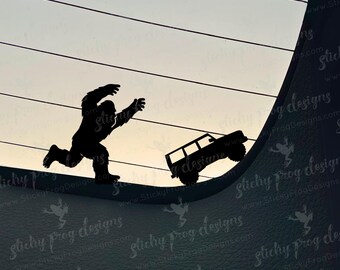 Running Bigfoot Decal - Sasquatch Sticker - Tiny Bumper Sticker - Chasing Squatch - Funny Cryptid Vinyl Decal - Sasquatch Easter Egg Sticker