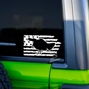 Turkey Hunting Decal for Truck, Car, Tumblers & More - Strutting Gobbler Vinyl Sticker - Distressed American Flag Hunting Decal