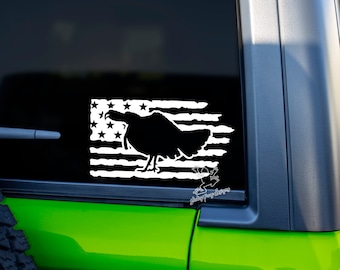 Turkey Hunting Decal for Truck, Car, Tumblers & More - Strutting Gobbler Vinyl Sticker - Distressed American Flag Hunting Decal