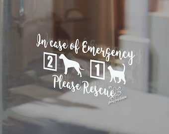 Pet Emergency Rescue Sticker - Pets Inside Decal - In Case of Emergency Please Rescue Cat, Dog, Bird, Rabbit, Turtle Sign
