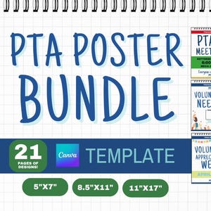 EDITABLE PTA PTO Canva Template Bundle – 21 Fully Editable Posters, Flyers, Calendars, and Membership Ads | 8x10, 11x17, 5x7