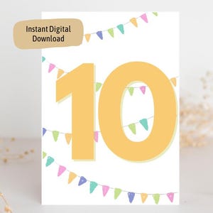 IMPRIMABLE 10e anniversaire Carte imprimable pour filles garçons joyeux anniversaire dixième anniversaire dix ans Impression à la maison PDF Téléchargement instantané