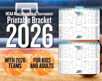 2026 March Madness Printable Bracket – Team & Mascot Tourney Picks (Digital Download)