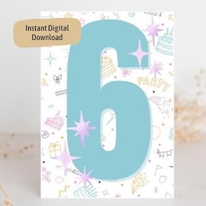 PRINTABLE 6th Birthday Card Printable Card For Girls Boys Happy Birthday Six Year Old Print At Home PDF Instant Download