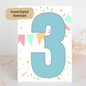 3. Geburtstag Karte Druckbare Karte Für Mädchen Jungen alles Gute zum Geburtstag 3 Jahre alt Druck zu Hause PDF Instant Download