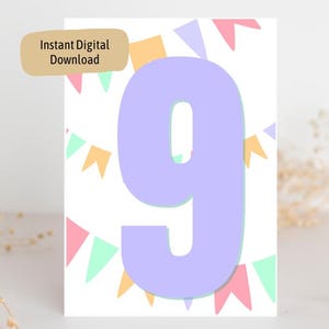 9. Geburtstag Karte Druckbare Karte Für Mädchen Jungen alles Gute zum Geburtstag 9 Jahre alt Druck zu Hause PDF Instant Download