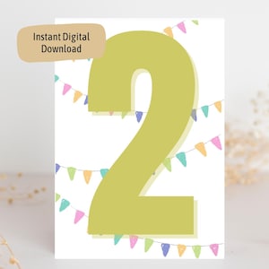 IMPRIMABLE 2e carte d'anniversaire Carte imprimable pour filles garçons joyeux anniversaire deux ans Impression à la maison PDF Téléchargement instantané