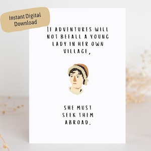 Jane Austen Zitat Abschied Grußkarte Abenteuer erwartet literarischen Abschied Card Reader Abschied Geschenk Abenteuer im Ausland