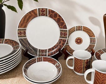 Oneida Safari Animal Print Dinnerware Set – Plates, Bowls, Mugs – Brown Dishes - SOLD SEPARATELY