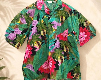 1970s Gottex Hawaiian Shirt – Vintage Bold Tropical Floral Aloha Shirt, Men's L