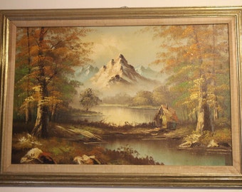 Large Vintage Painting on Canvas - Etsy