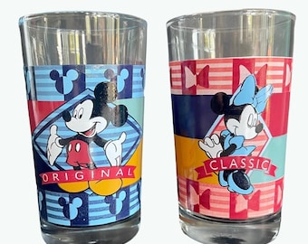 Vasos de cristal vintage de Mickey y Minnie Mouse – Juego de 2 – Anchor Hocking – Walt Disney – Coleccionable retro – Regalo Disney – 11,4 cm