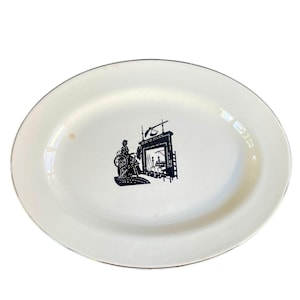 Vintage Harker Servierplatte - Koloniallady-Muster - 1940er Jahre Bakerit Oval Servierplatte, Bauernhaus Küche Dekor