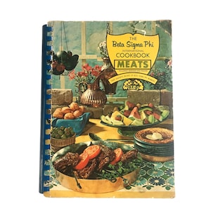 Vintage 1960s The Beta Sigma Phi Cookbook of Meats Seafood & Poultry midcentury sorority recipe book kitchen decor gift.