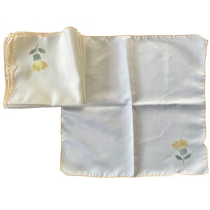 Vintage Blumen Servietten 8er Set Gelbe Borte Retro Tischwäsche