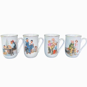 Vintage Norman Rockwell Ceramic Mugs – Set of 4 Scenes image 2