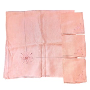 Set da pranzo con tovaglia da gioco Vintage Peach Bridge, 3 tovaglioli, tovaglia in lino ricamato con applicazioni decorative, regalo.