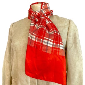 Vintage Plaid Scarf in Deep Orange & Gray | Mod Mid-Century Shiny Scarf