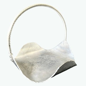 Vintage Farber & Shlevin Hand-Wrought Hammered Aluminum Basket with Engraved Flowers — Decorative Serving Tray
