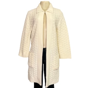 Vintage 1960s Sandy Layne Off-White Knit Cardigan Sweater – Midcentury Mod Style – Size S