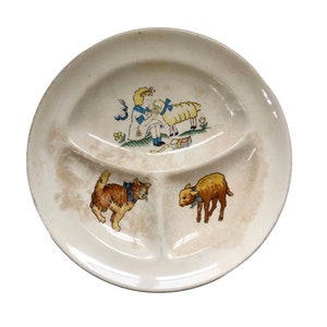 Vintage Baby Plate with Mary Had a Little Lamb – Mid-Century Children’s Ceramic Dish – Antique Kids Plate, Baby Shower Gift