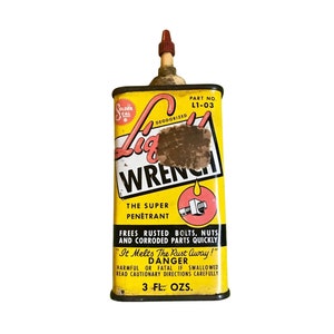Vintage Liquid Wrench Can | 3 oz Solder Seal Tin | Rustic Yellow & Red Advertising | Empty