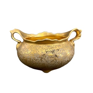 Azucarero antiguo de porcelana Fraunfelter – Años 20. Estudio Stouffer. Pintado a mano con oro de 24 quilates.