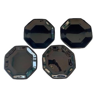 Vintage Arcoroc Octime Black Glass Salad Plates – Set of 4 – 7.5&quot; – Made in France – 1980s Retro Kitchen Decor