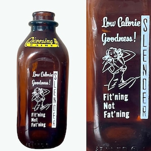 Bouteille de lait en verre brun foncé - pinte de lait cacoosing | Conception pin up | Décoration de cuisine de ferme du milieu du siècle | Cadeau à collectionner